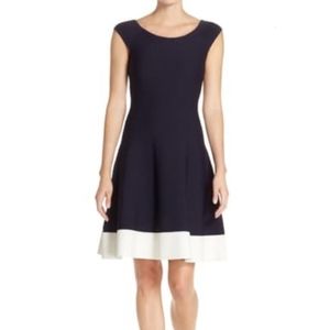 Eliza J Fit and Flare Dress SZ 2 Navy with White